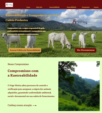 Projeto de site institucional do Frigo Vitória com rastreabilidade e transparência